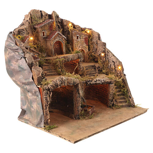 Village avec fontaine niches et trois maisons crèche napolitaine 10 cm 50x60x30 cm 3