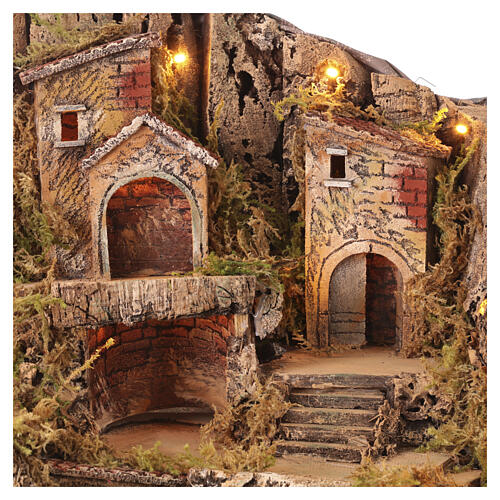 Village avec fontaine niches et trois maisons crèche napolitaine 10 cm 50x60x30 cm 5