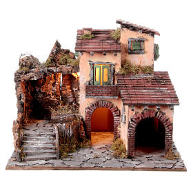 House with raised stable for 18th century Neapolitan Nativity Scene, 10 cm characters, 45x60x45 cm
