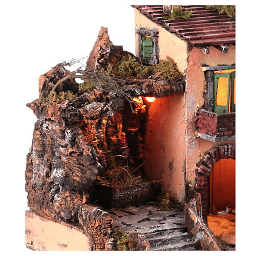 House with raised stable for 18th century Neapolitan Nativity Scene, 10 cm characters, 45x60x45 cm 2