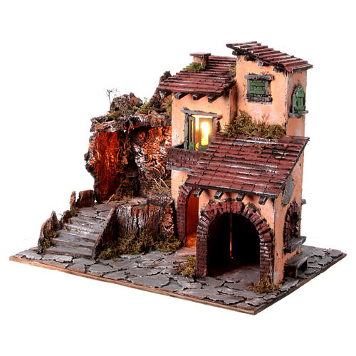 House with raised stable for 18th century Neapolitan Nativity Scene, 10 cm characters, 45x60x45 cm 3