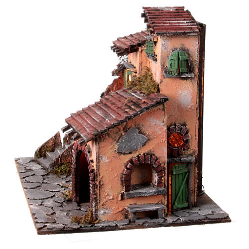 House with raised stable for 18th century Neapolitan Nativity Scene, 10 cm characters, 45x60x45 cm 4