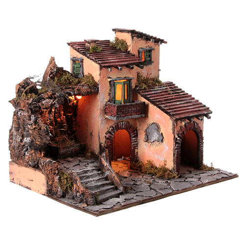 House with raised stable for 18th century Neapolitan Nativity Scene, 10 cm characters, 45x60x45 cm 5