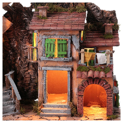 House with windmill for 18th century Neapolitan Nativity Scene, 10 cm characters, 40x65x40 cm 4