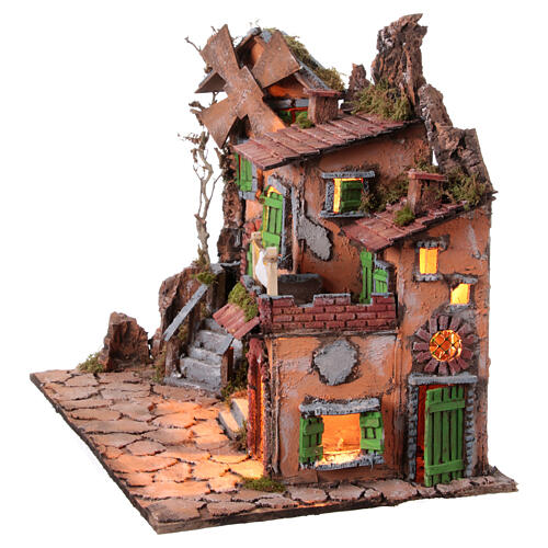 House with windmill for 18th century Neapolitan Nativity Scene, 10 cm characters, 40x65x40 cm 5