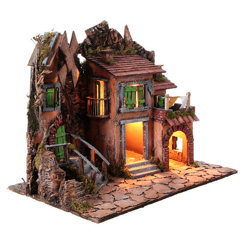 House with windmill for 18th century Neapolitan Nativity Scene, 10 cm characters, 40x65x40 cm 6