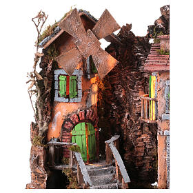 Village with windmill 18th Neapolitan nativity scene 10 cm 40x65x40 cm