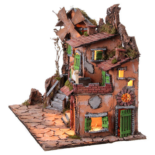 Village with windmill 18th Neapolitan nativity scene 10 cm 40x65x40 cm 5