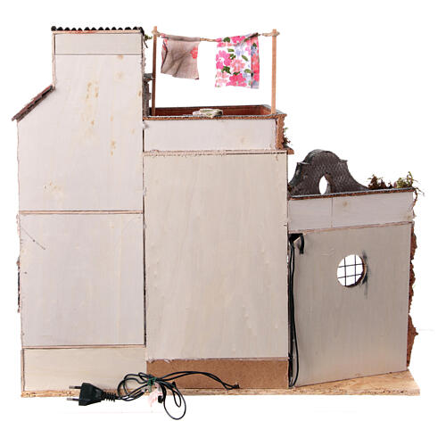 Krippenszenerie, rustikale Häuser mit Vorplatz, Dachterrasse und Ofen, neapolitanischer Stil, für 10 cm Figuren, 50x55x40 cm 7