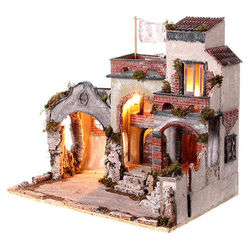 House with arch, roof terrace and oven for 18th century Neapolitan Nativity Scene, 10 cm characters, 50x55x40 cm 3