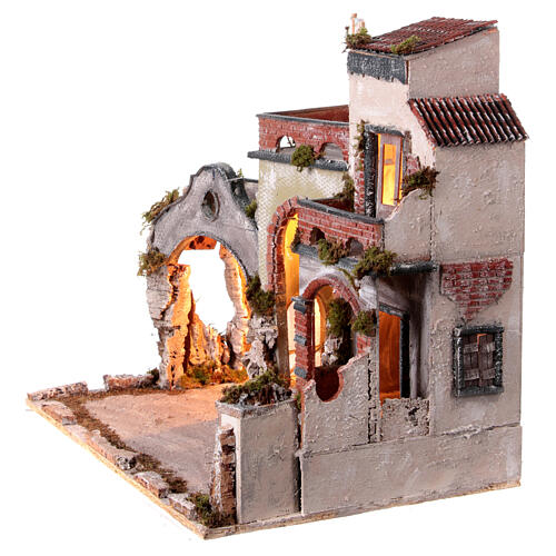 House with arch, roof terrace and oven for 18th century Neapolitan Nativity Scene, 10 cm characters, 50x55x40 cm 5