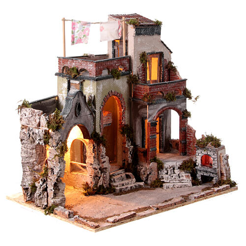 House with arch, roof terrace and oven for 18th century Neapolitan Nativity Scene, 10 cm characters, 50x55x40 cm 6