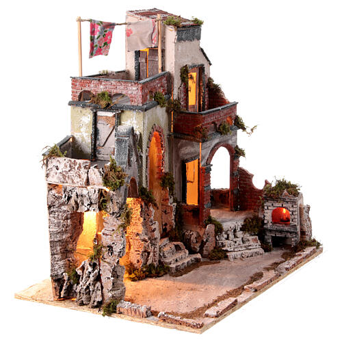 House with arch, roof terrace and oven for 18th century Neapolitan Nativity Scene, 10 cm characters, 50x55x40 cm 6