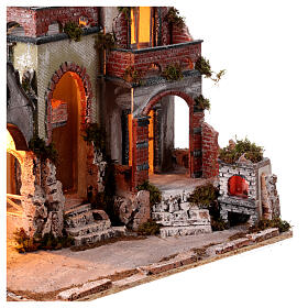 Village crèche XVIIIe avec arche travaillé four et linge sur terrasse crèche Naples 10 cm 50x55x40 cm
