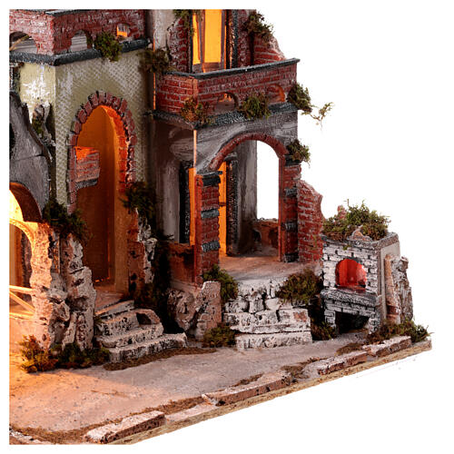 Village crèche XVIIIe avec arche travaillé four et linge sur terrasse crèche Naples 10 cm 50x55x40 cm 2