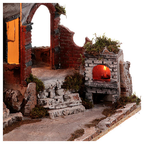 Village crèche XVIIIe avec arche travaillé four et linge sur terrasse crèche Naples 10 cm 50x55x40 cm 4