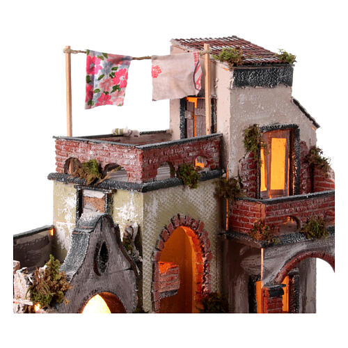 Aldeia presépio napolitano 10 cm estilo séc. 18 com forno e terraço no telhado 50x55x40 cm 4