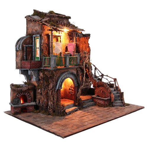 Village with oven for Neapolitan Nativity Scene of 10 cm of 18th century style, 75x50x85 cm 5