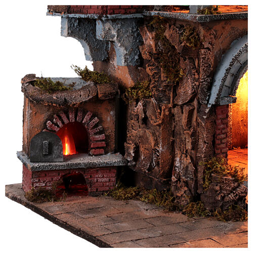 Borgo presepe napoletano stile 700 con forno 10 cm 75x50x85 cm 7