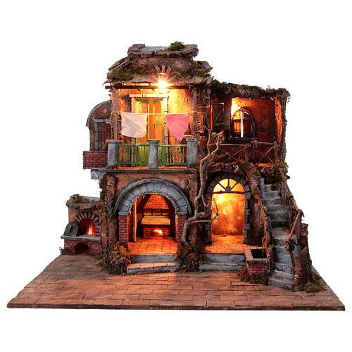 Neapolitan nativity scene village 18th century style with oven 10 cm 75x50x85 cm 1