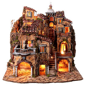 Perched village Neapolitan nativity scene for statues 10 cm 18th century style 80x70x50 cm