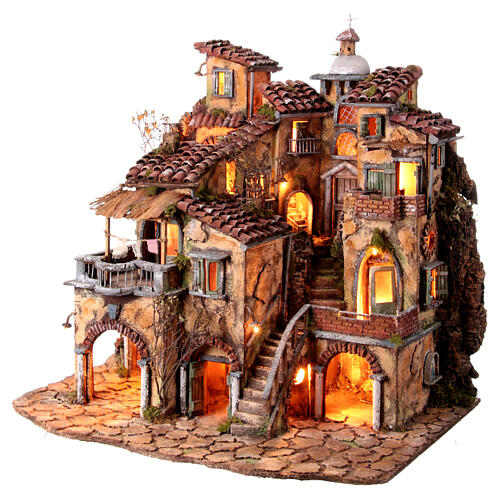 Perched village Neapolitan nativity scene for statues 10 cm 18th century style 80x70x50 cm 3