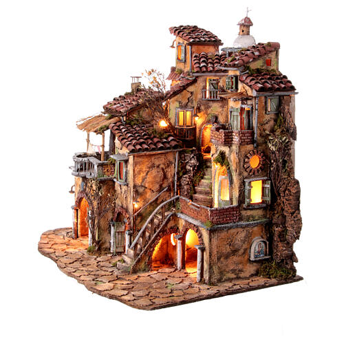 Perched village Neapolitan nativity scene for statues 10 cm 18th century style 80x70x50 cm 5