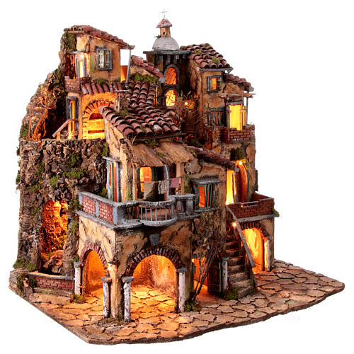 Perched village Neapolitan nativity scene for statues 10 cm 18th century style 80x70x50 cm 8