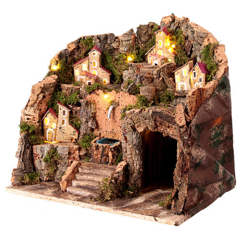 Village with fountain and houses at a distance for 10 cm Neapolitan Nativity Scene, 30x35x25 cm 2