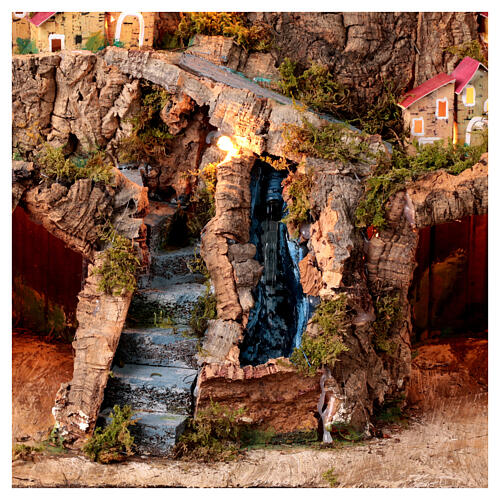 Village for 12 cm Neapolitan Nativity Scene with caves, waterfall and houses at a distance, 45x60x35 cm 2