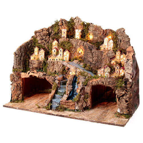 Village for 12 cm Neapolitan Nativity Scene with caves, waterfall and houses at a distance, 45x60x35 cm 3