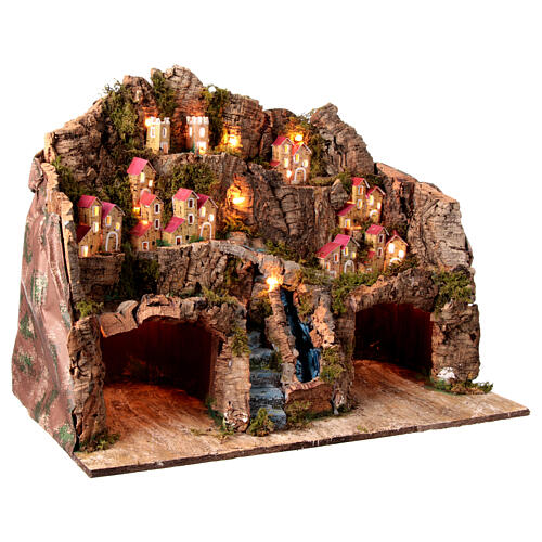 Village for 12 cm Neapolitan Nativity Scene with caves, waterfall and houses at a distance, 45x60x35 cm 4