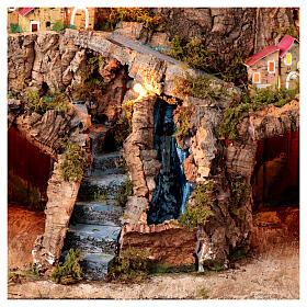 Village crèche Naples 12 cm grotte chute d'eau maisons au loin 45x60x35 cm