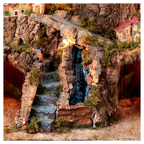 Borgo presepe Napoli 12 cm grotte cascata case lontananza 45x60x35 cm 2
