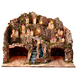 Nativity scene village Naples 12 cm caves waterfall houses distance 45x60x35 cm