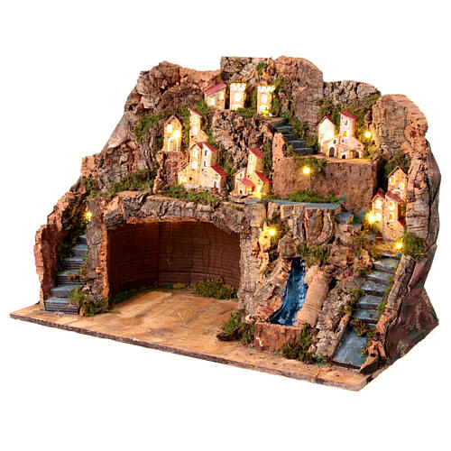 Borgo presepe napoletano 12-14 cm cascata villaggio montano 45x60x35 cm 3