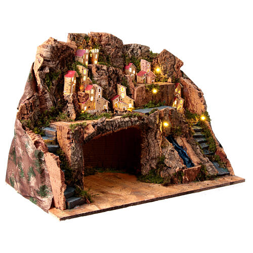 Borgo presepe napoletano 12-14 cm cascata villaggio montano 45x60x35 cm 4