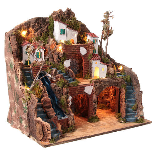 Golfo setting for Neapolitan Nativity Scene of 12 cm, village with waterfall, 50x50x35 cm 5