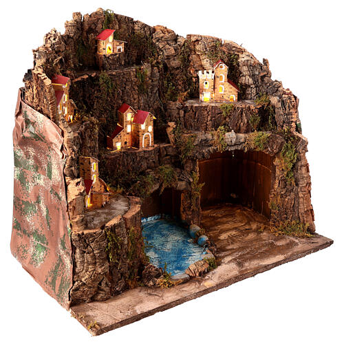 Village napolitain crèche 14 cm rivière maisons au loin 40x45x30 cm 3