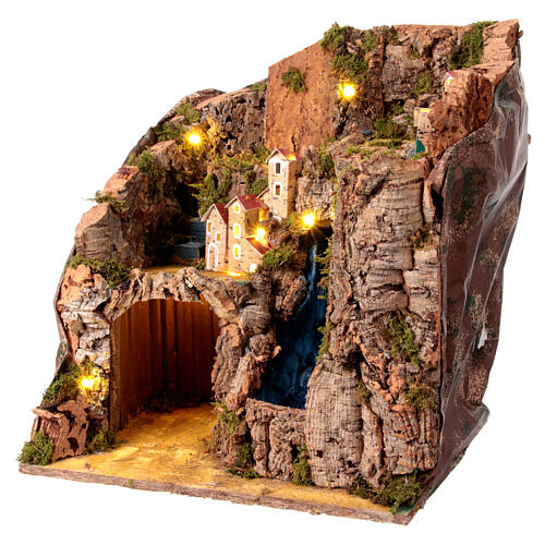Borgo presepe 12 cm Napoli cascata parete rocciosa 40x35x30 cm 2