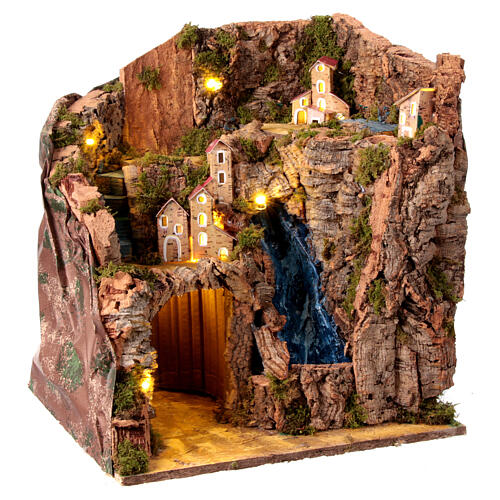 Nativity scene village rock wall waterfall 12 cm Naples 40x35x30 cm 3