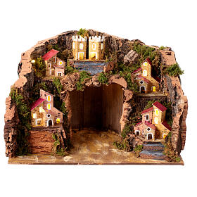 Borgo presepe 12 cm case miniatura Napoli illuminato 25x35x25 cm