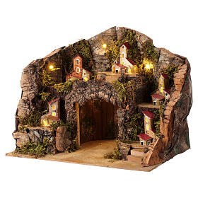 Borgo presepe 12 cm case miniatura Napoli illuminato 25x35x25 cm