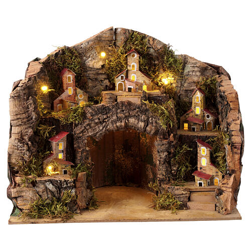 Borgo presepe 12 cm case miniatura Napoli illuminato 25x35x25 cm 1