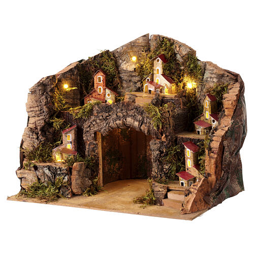 Borgo presepe 12 cm case miniatura Napoli illuminato 25x35x25 cm 2