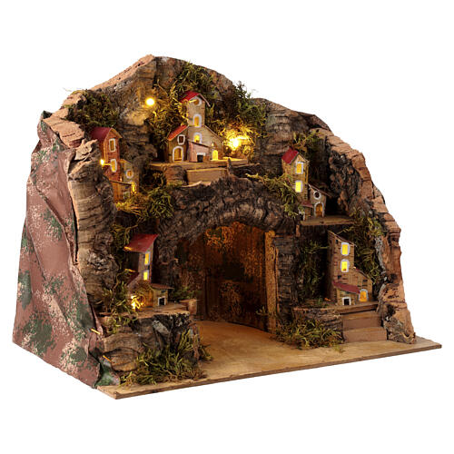 Borgo presepe 12 cm case miniatura Napoli illuminato 25x35x25 cm 3