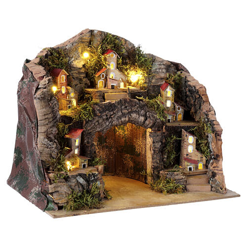 Borgo presepe 12 cm case miniatura Napoli illuminato 25x35x25 cm 3