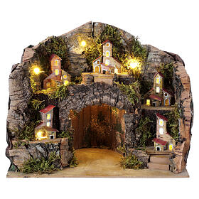 Miniature village nativity scene 12 cm houses Naples illuminated 25x35x25 cm
