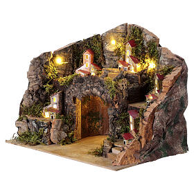 Miniature village nativity scene 12 cm houses Naples illuminated 25x35x25 cm