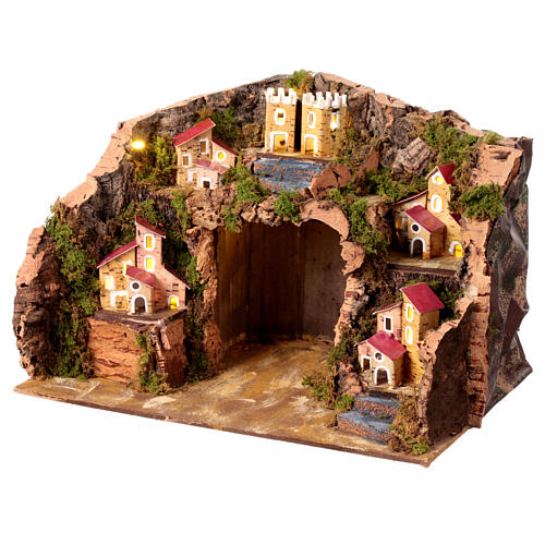 Miniature village nativity scene 12 cm houses Naples illuminated 25x35x25 cm 2